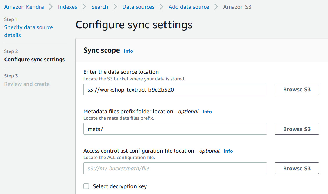 Figure 5.29 – Configuring Amazon Kendra sync