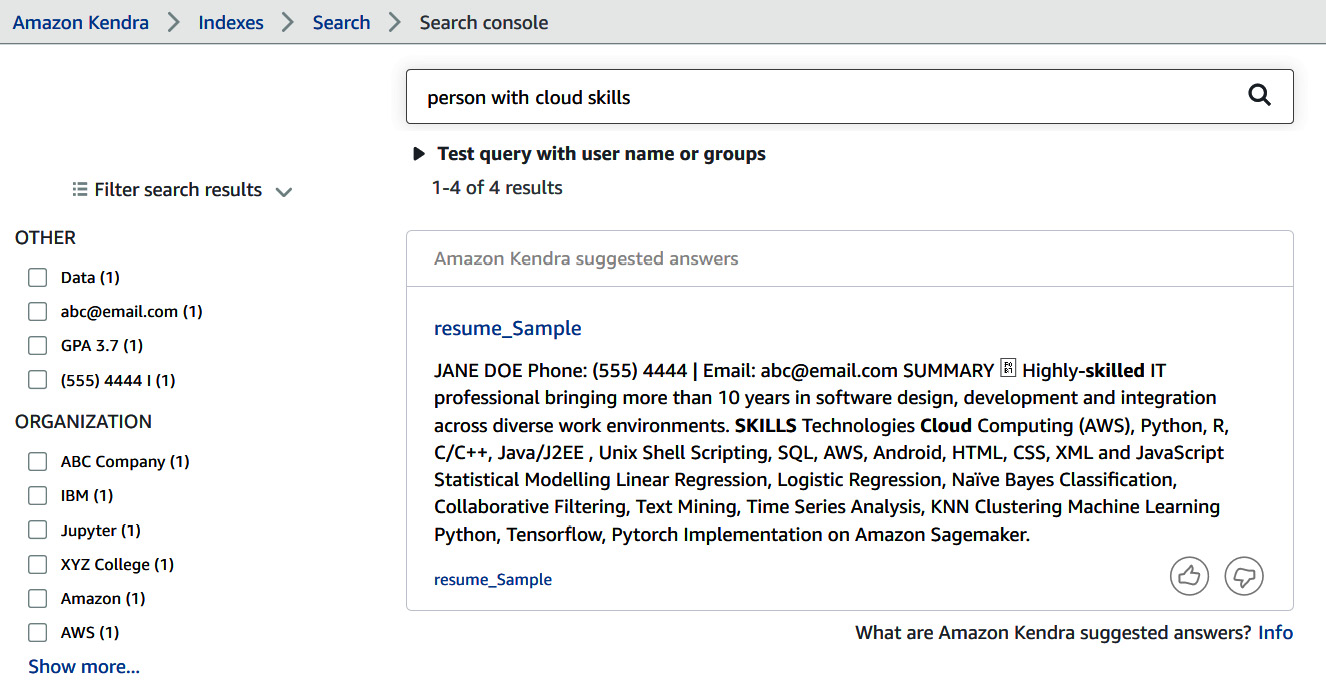 Figure 5.31 – Kendra query results