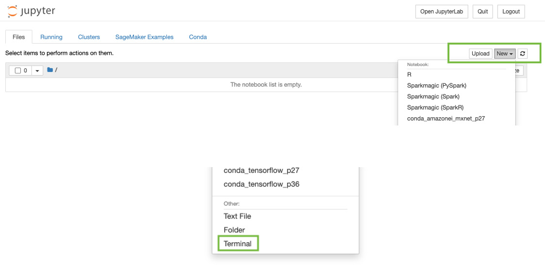 Figure 6.3 – Opening a Terminal in a Jupyter notebook
