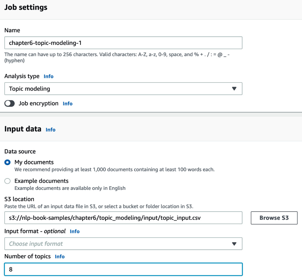 Figure 6.6 – Creating topic modeling job inputs – part1
