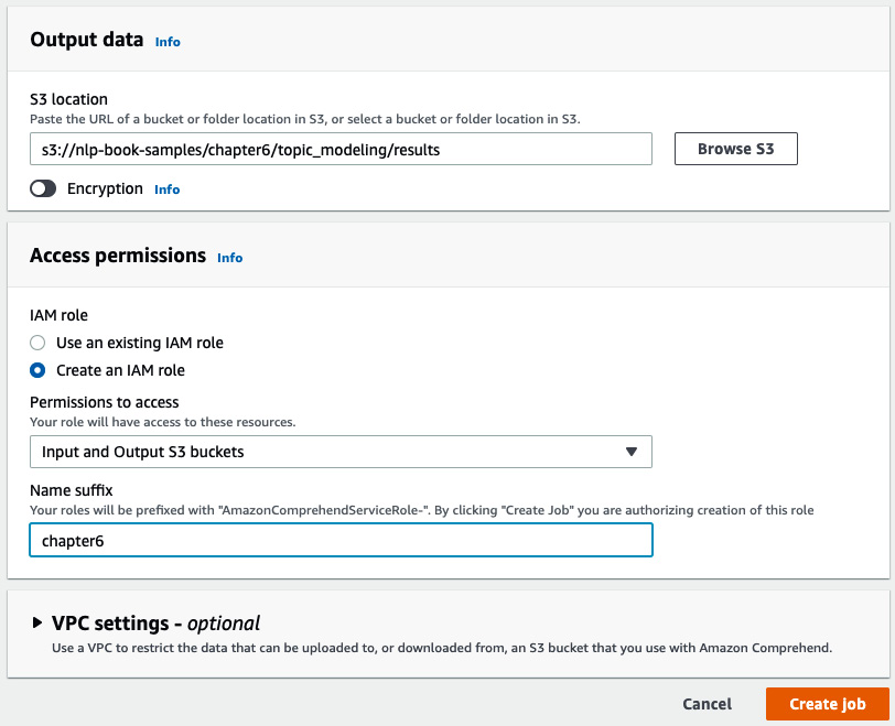 Figure 6.7 – Creating topic modeling job inputs – part 2
