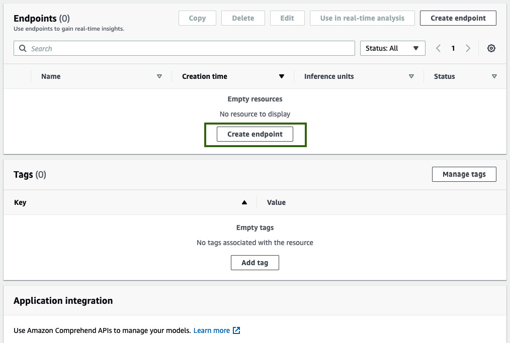 Figure 6.14 – Creating a Comprehend endpoint
