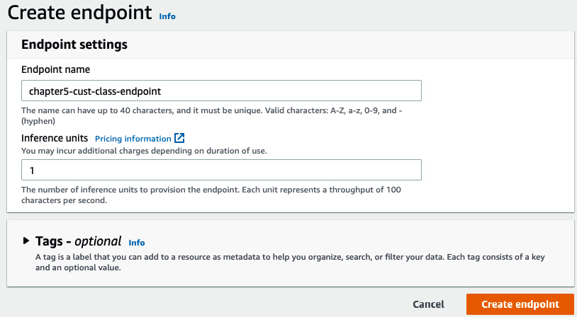 Figure 6.15 – Creating Comprehend endpoint inputs
