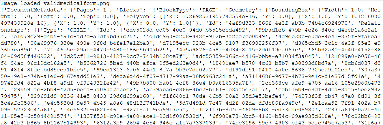 Figure 12.3 – Textract JSON response for the medical form
