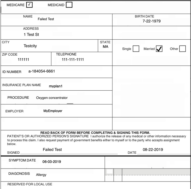 Figure 12.7 – Medical intake invalid claim form
