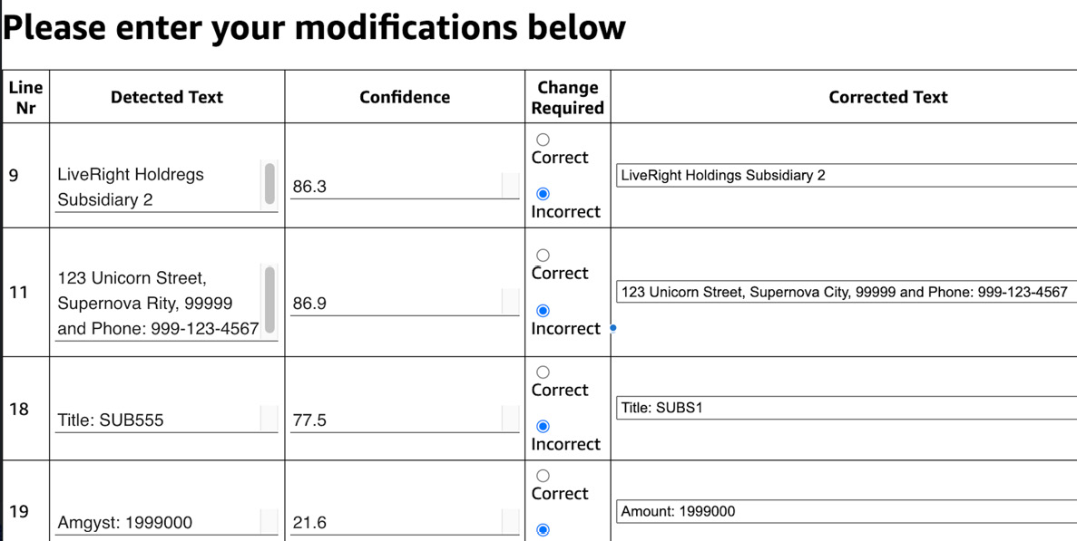 Figure 16.3 – The document modifications page in Amazon A2I
