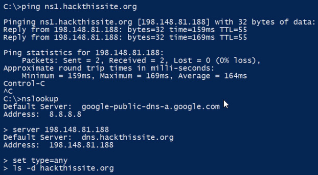 Figure 3.9 – nslookup, finding any site by type