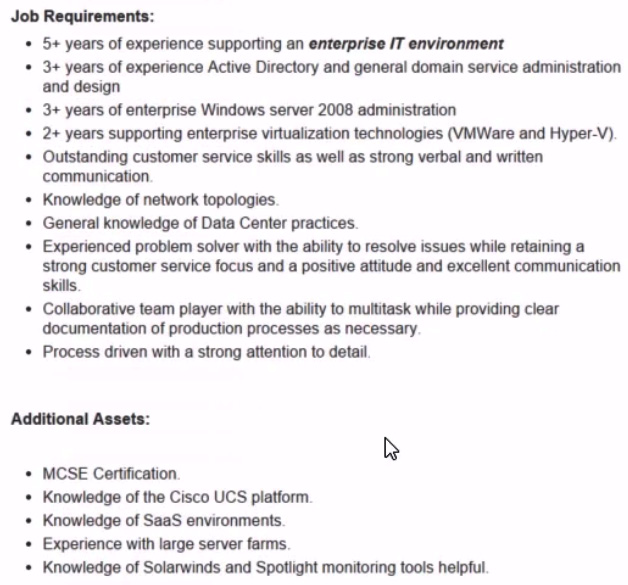 Figure 3.21 – Job requirement for a systems engineer
