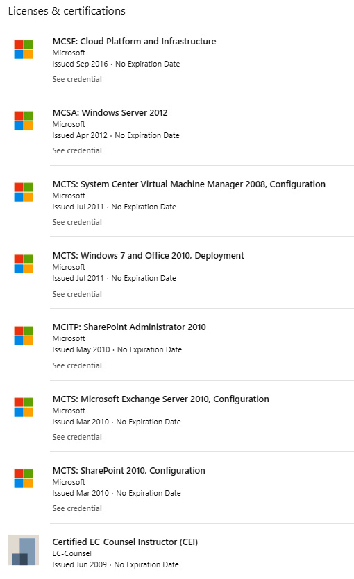 Figure 3.27 – Licenses & certifications section