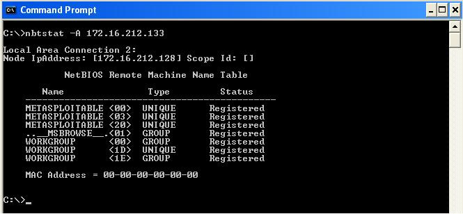 Figure 5.1 – Results of the nbtstat command
