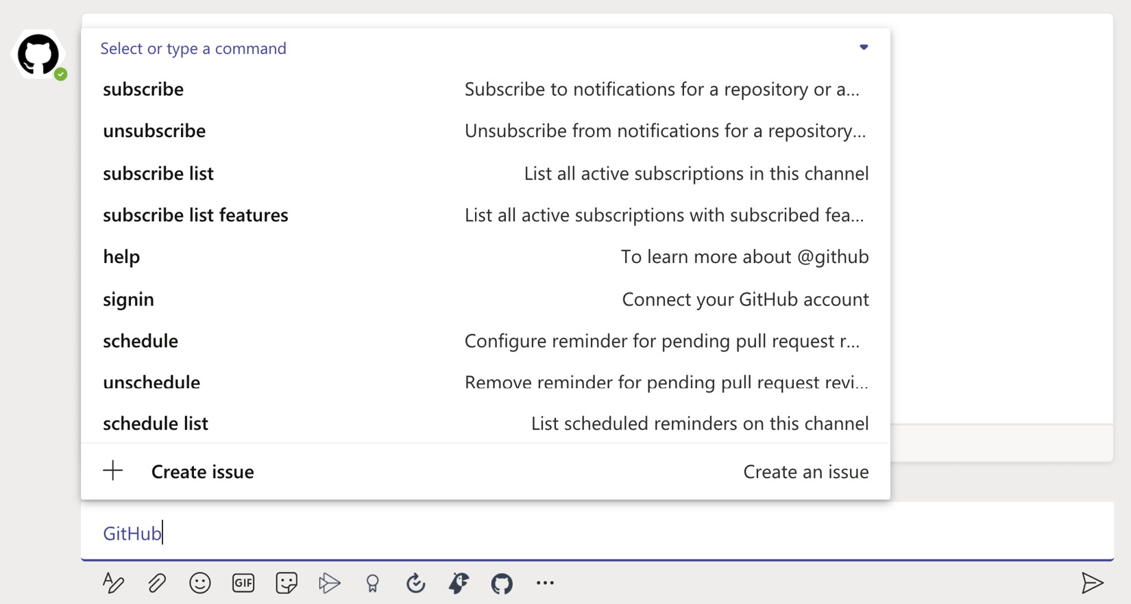 Figure 4.5 – Sending commands to the GitHub bot
