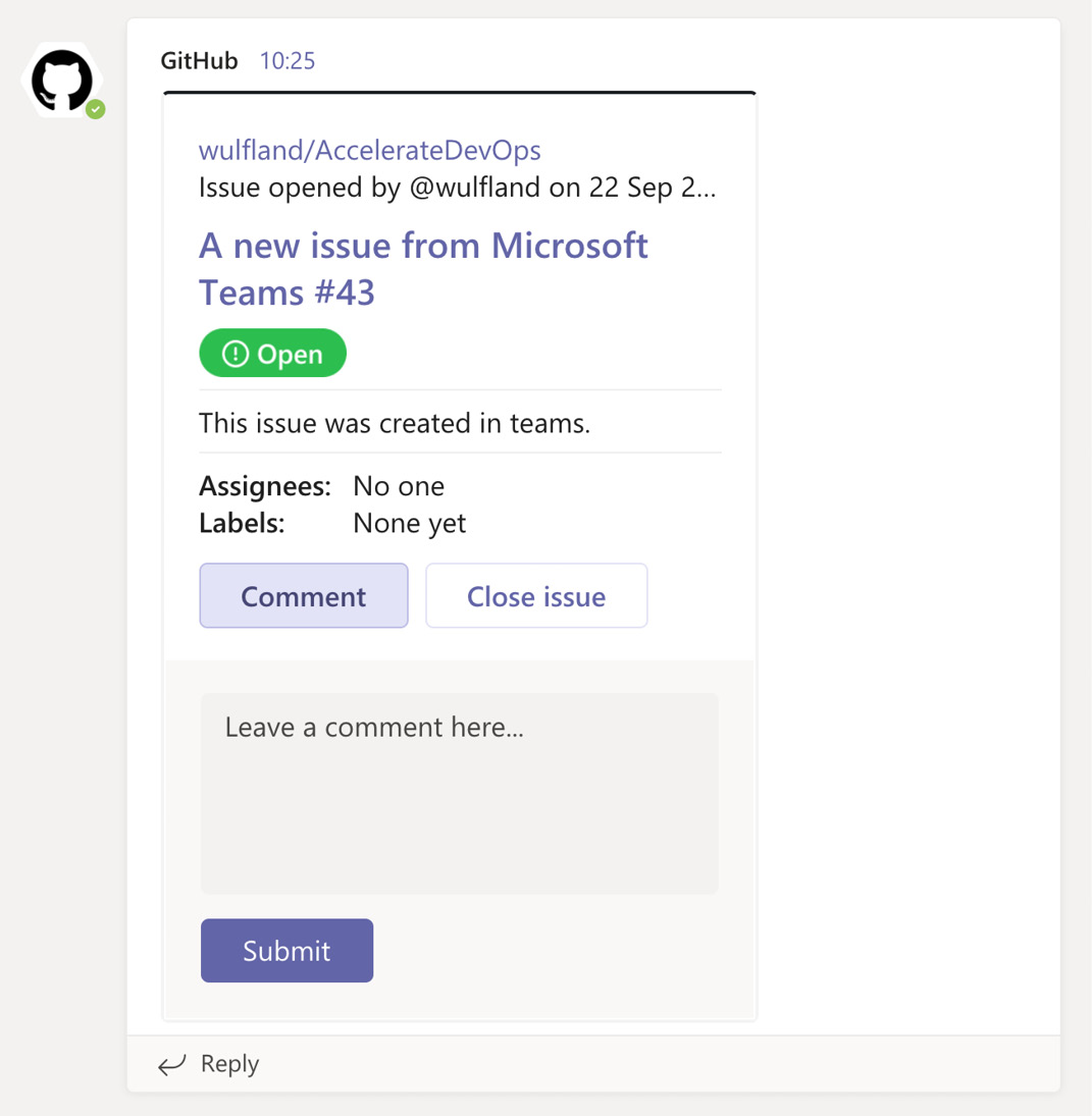 Figure 4.6 – Integration of issues in Microsoft Teams
