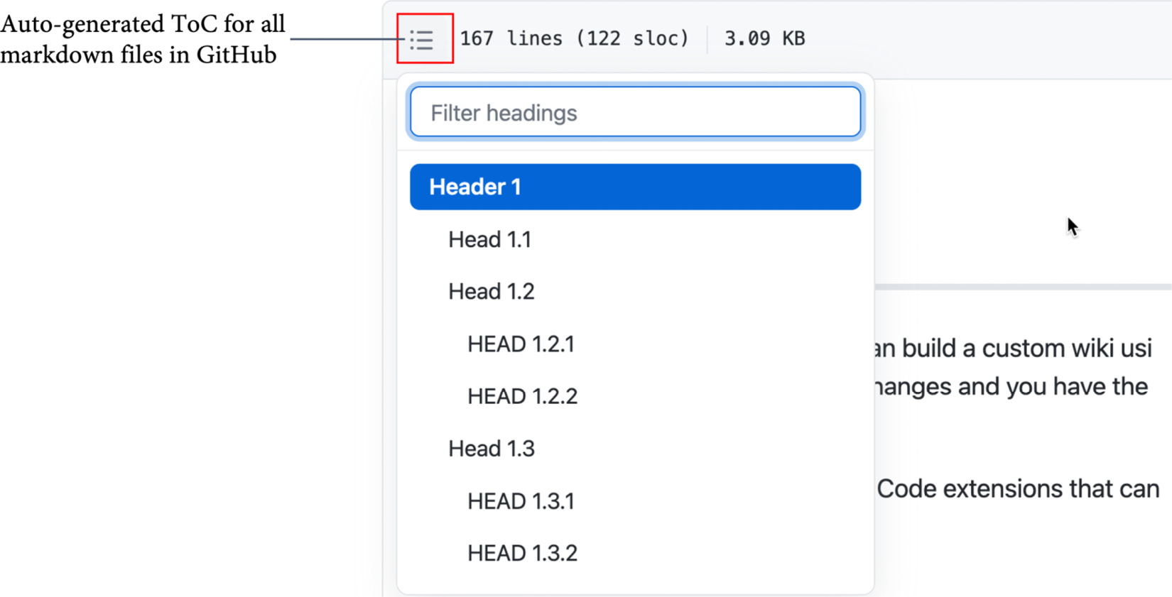 Figure 4.15 – GitHub TOC for Markdown files 
