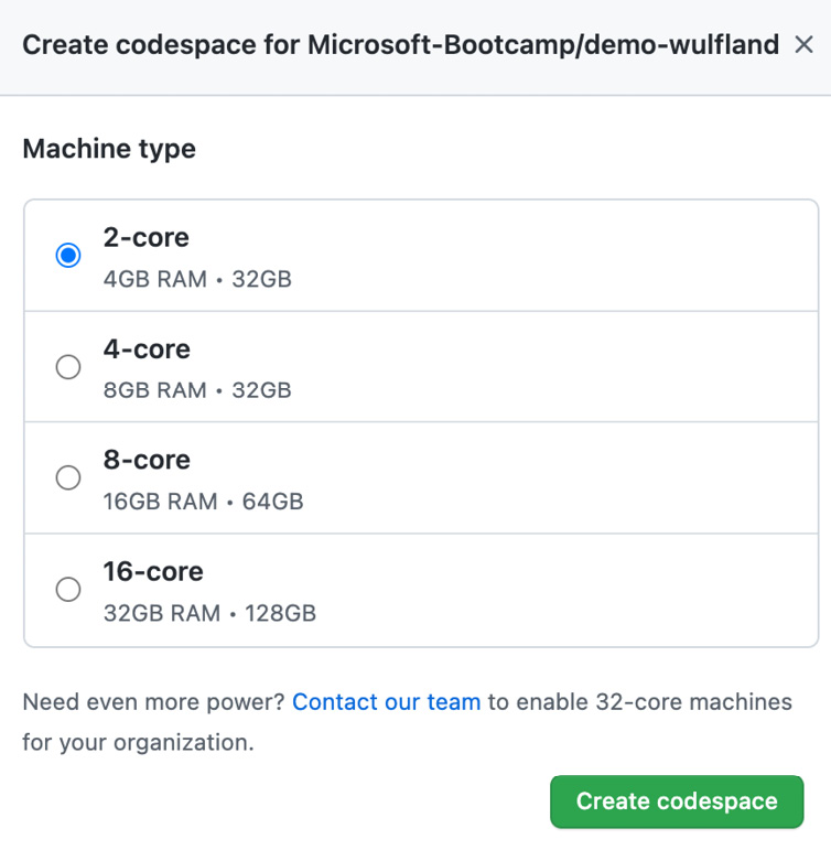 Figure 13.7 – Picking the VM size for your codespace
