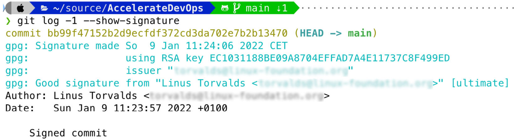 Figure 15.5 – Locally signed commits are valid if email and name match
