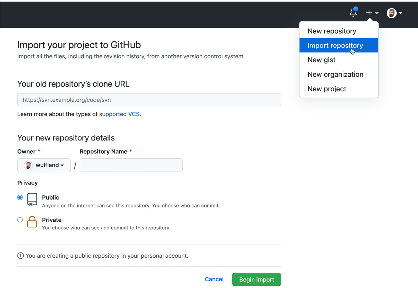 Figure 21.2 – Importing a repository
