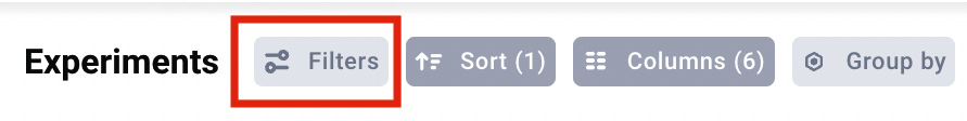 Figure 3.21 – The Filters button in the Experiments tab
