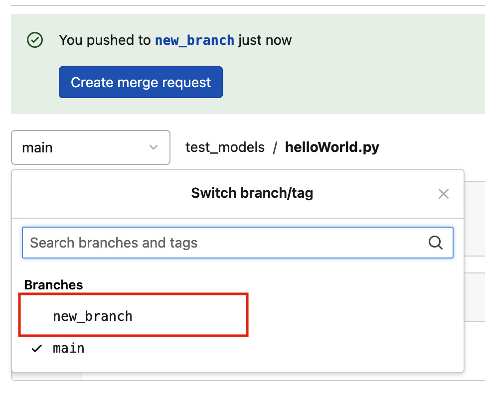 Figure 7.5 – The new branch created in GitLab after the git push command
