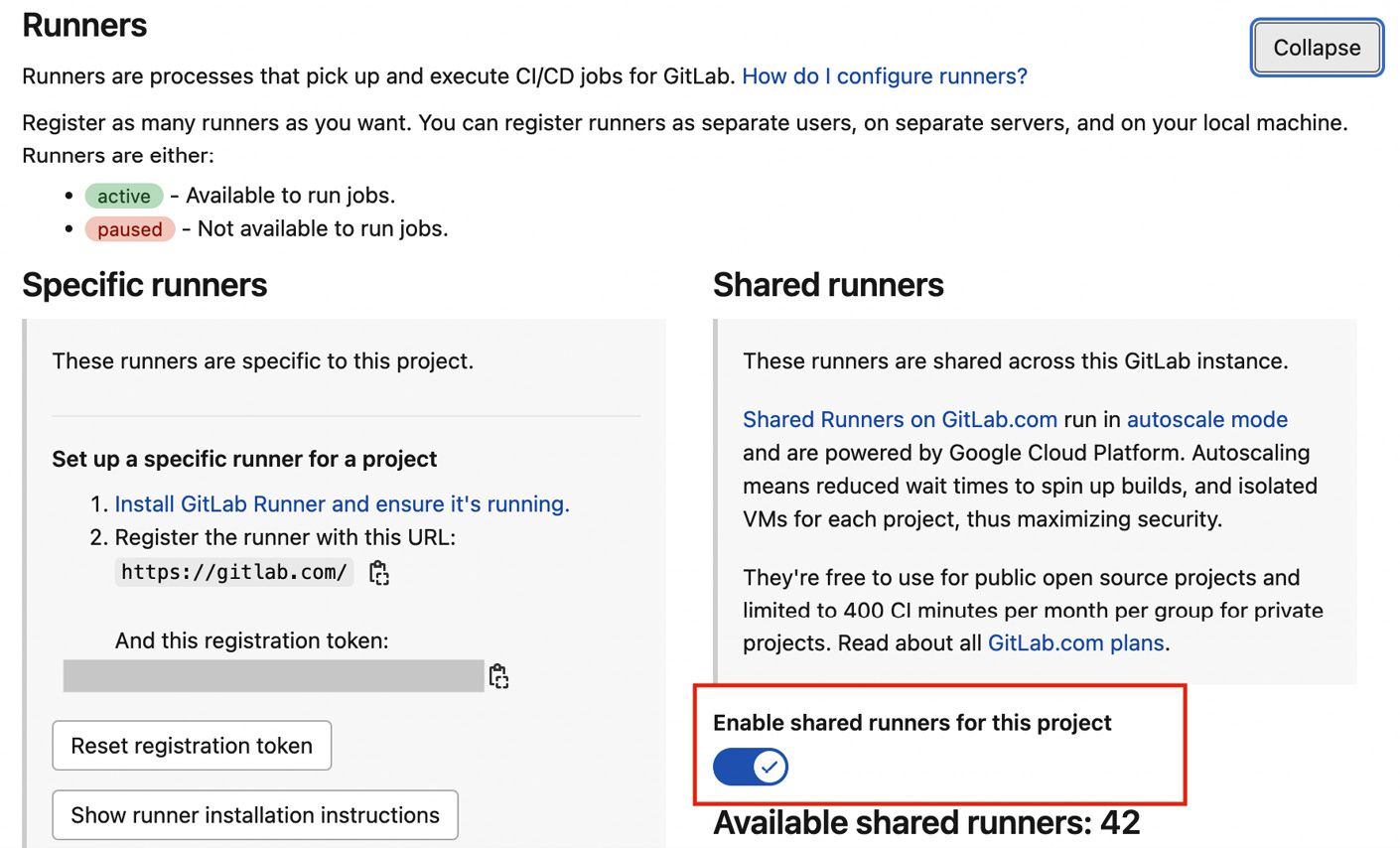 Figure 7.7 – How to enable GitLab runners
