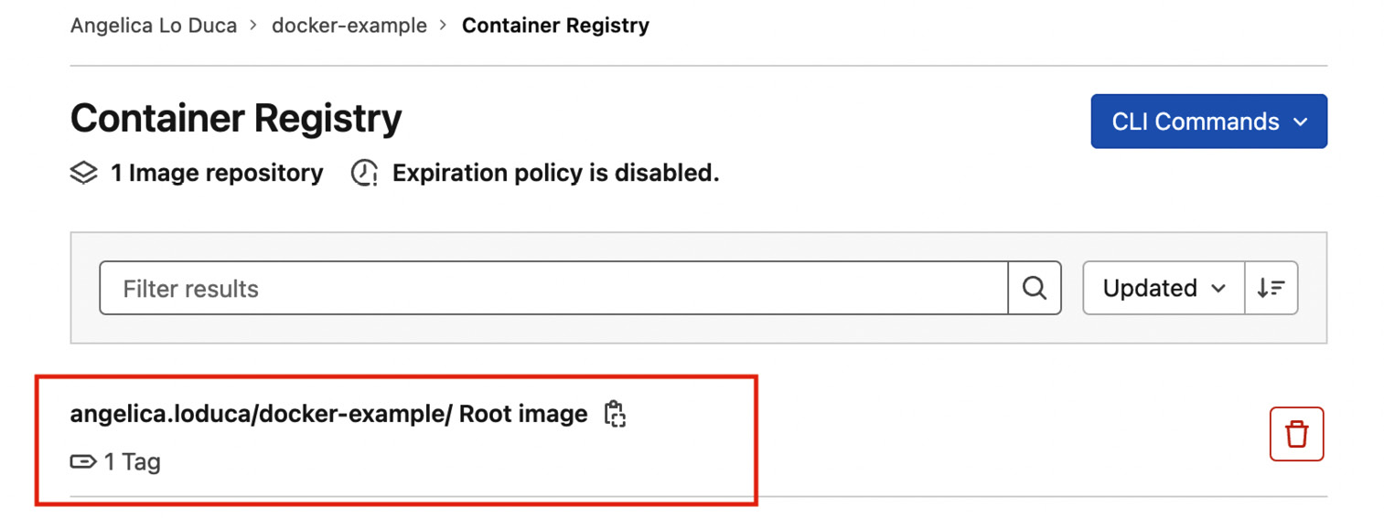 Figure 7.17 – The Container Registry in GitLab with the saved image
