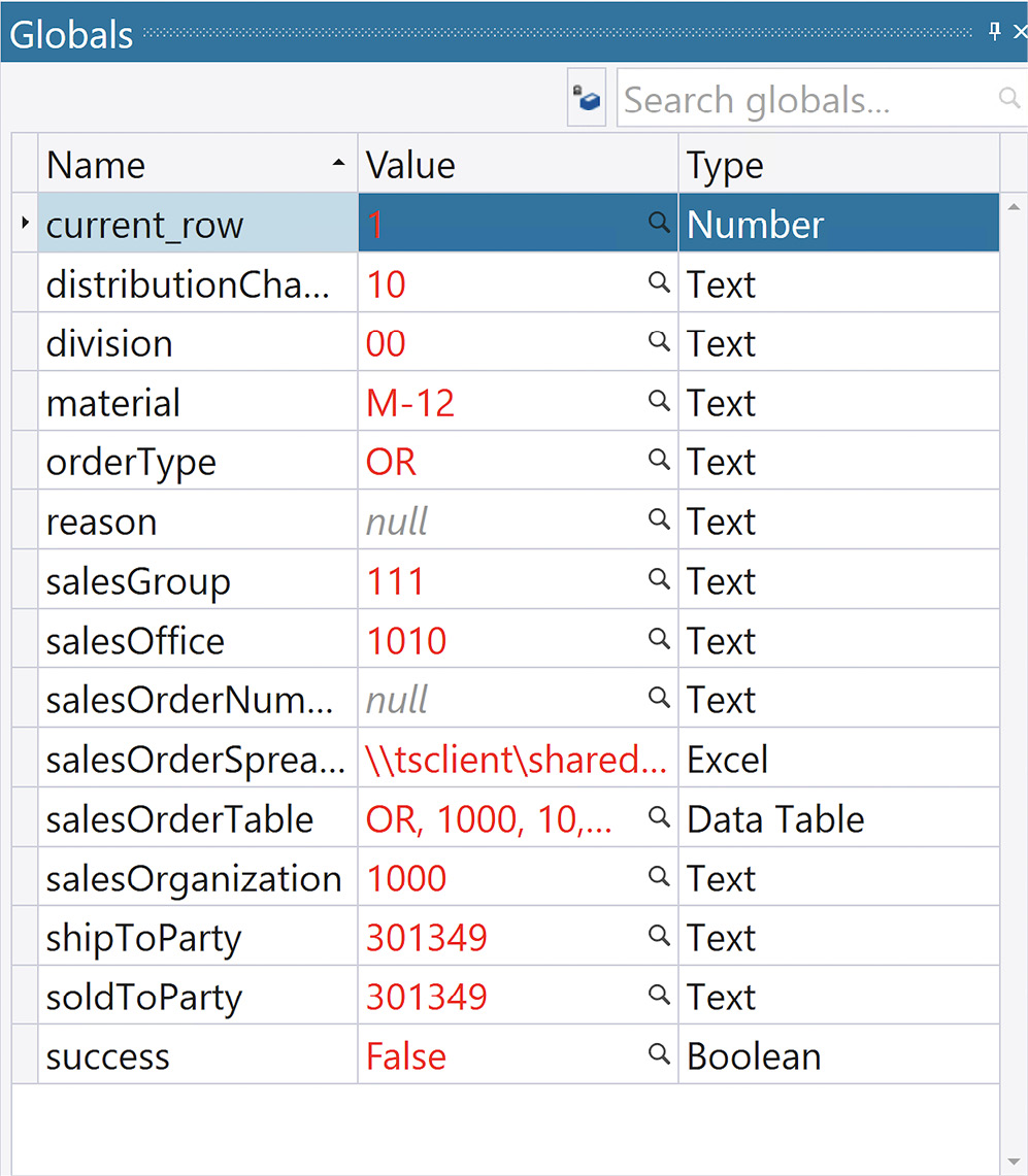 Figure 5.16 – IBM RPA Studio – Globals
