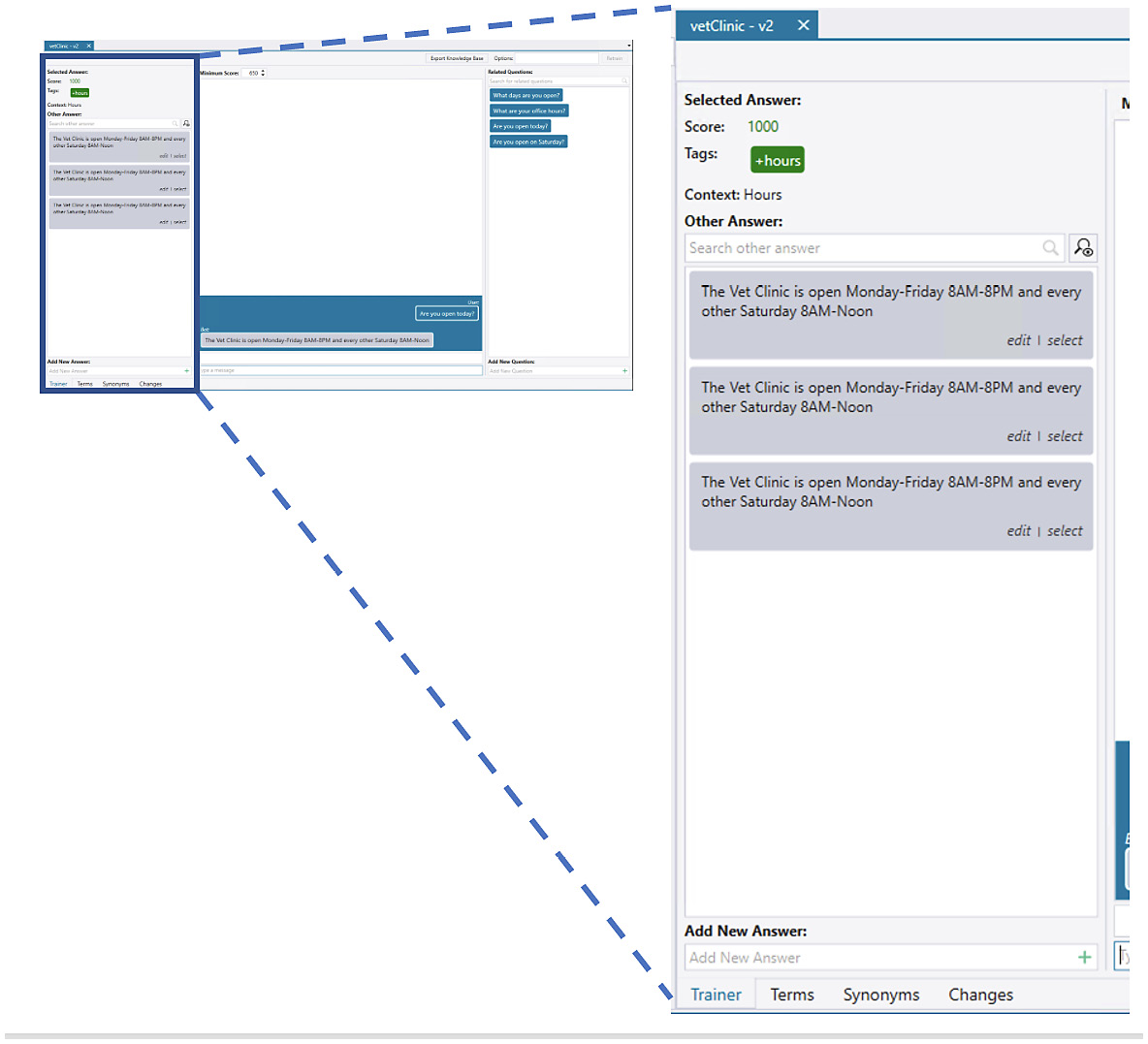 Figure 6.9 – Knowledge Base trainer: answer dialog
