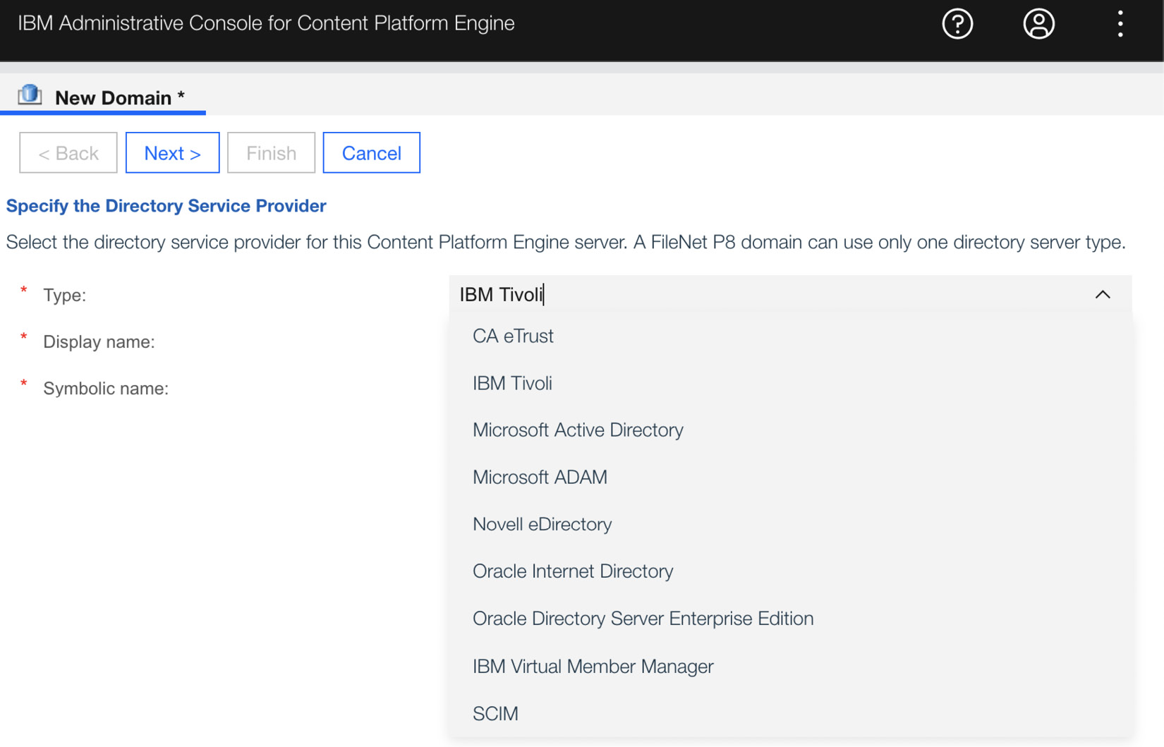 Figure 9.1 – Content Platform Engine Directory Service Provider options
