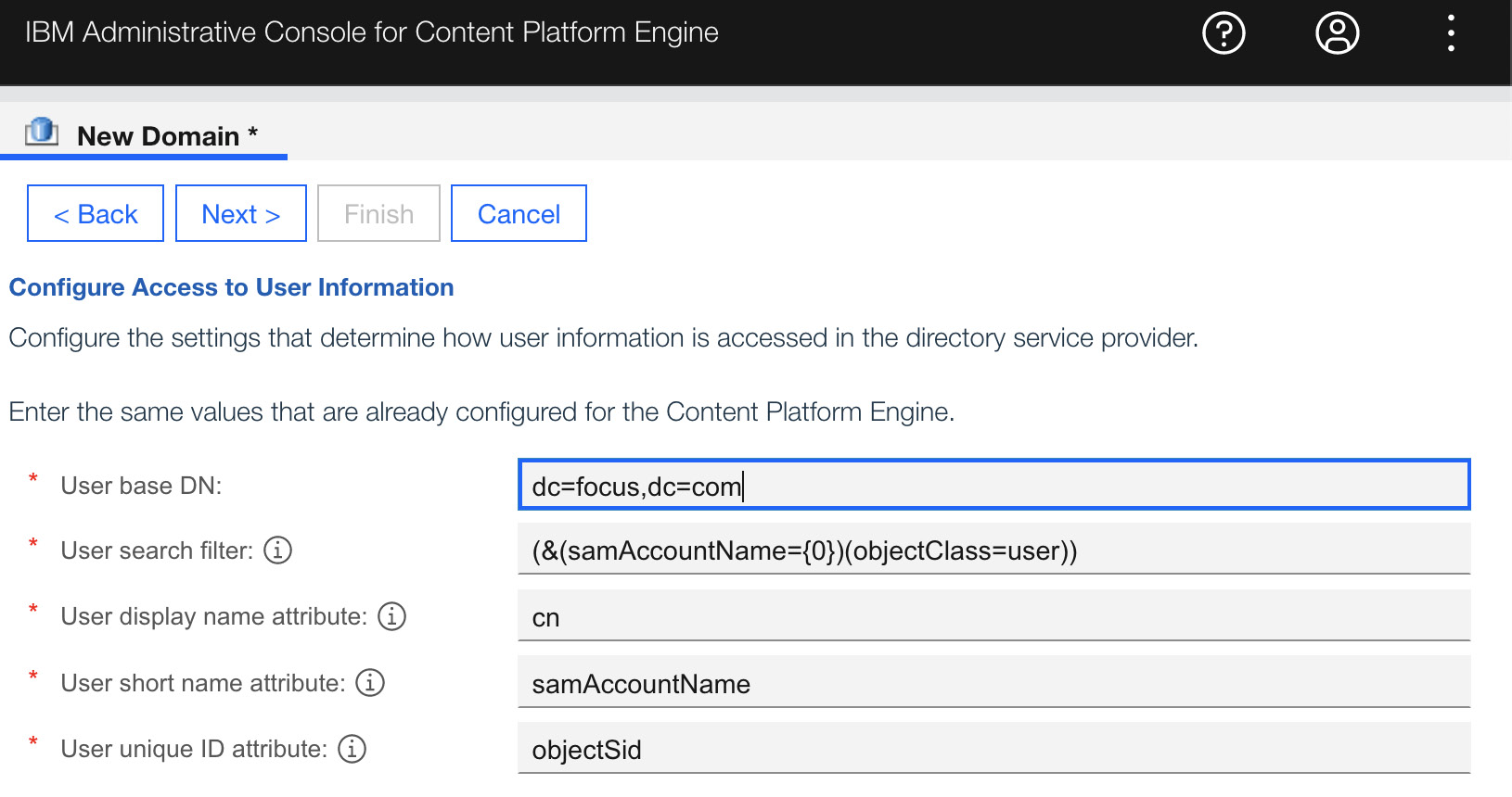 Figure 9.3 – Content Platform Engine Directory Service Provider query configuration
