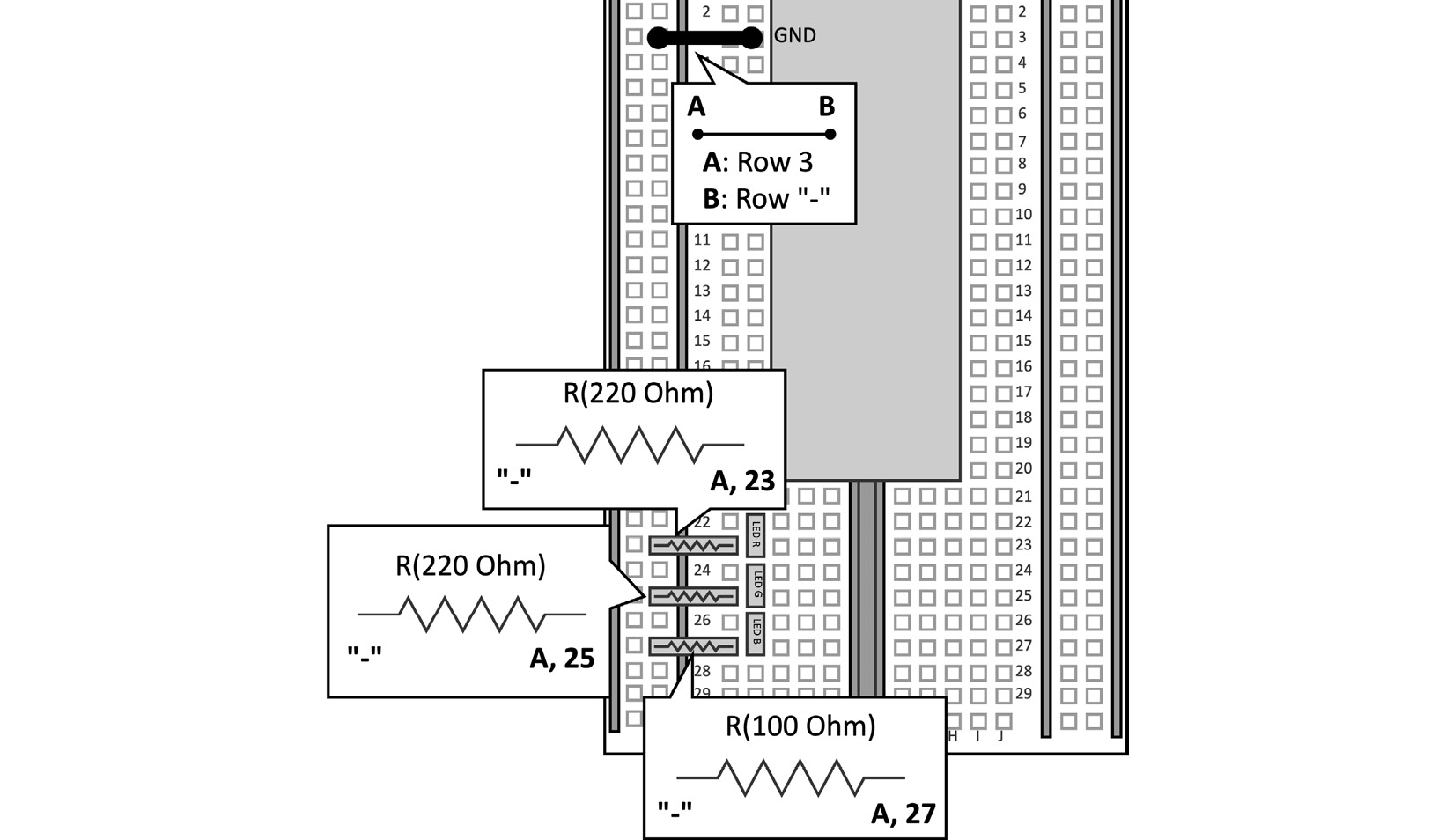 Figure 4.40 – Resistors in series to LEDs
