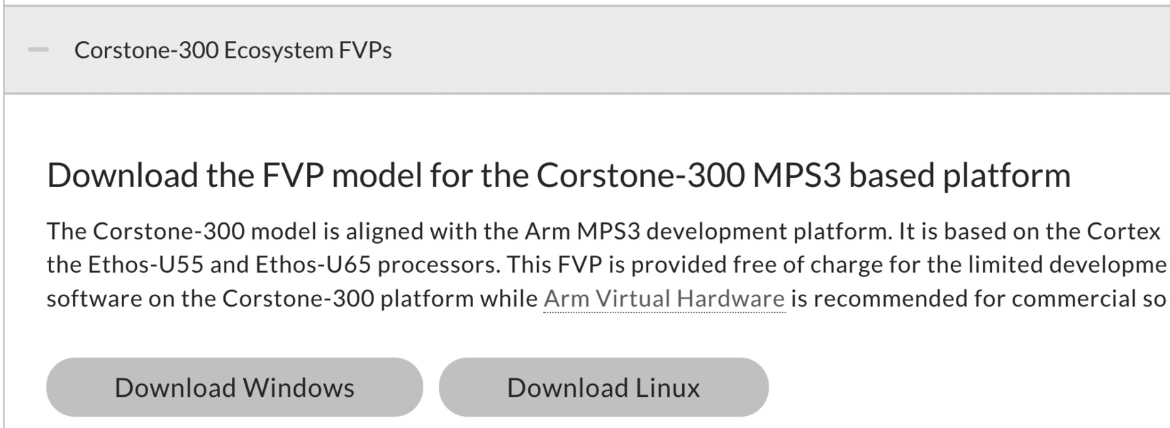 Figure 8.4 – Download Linux button for Corstone-300 FVP

