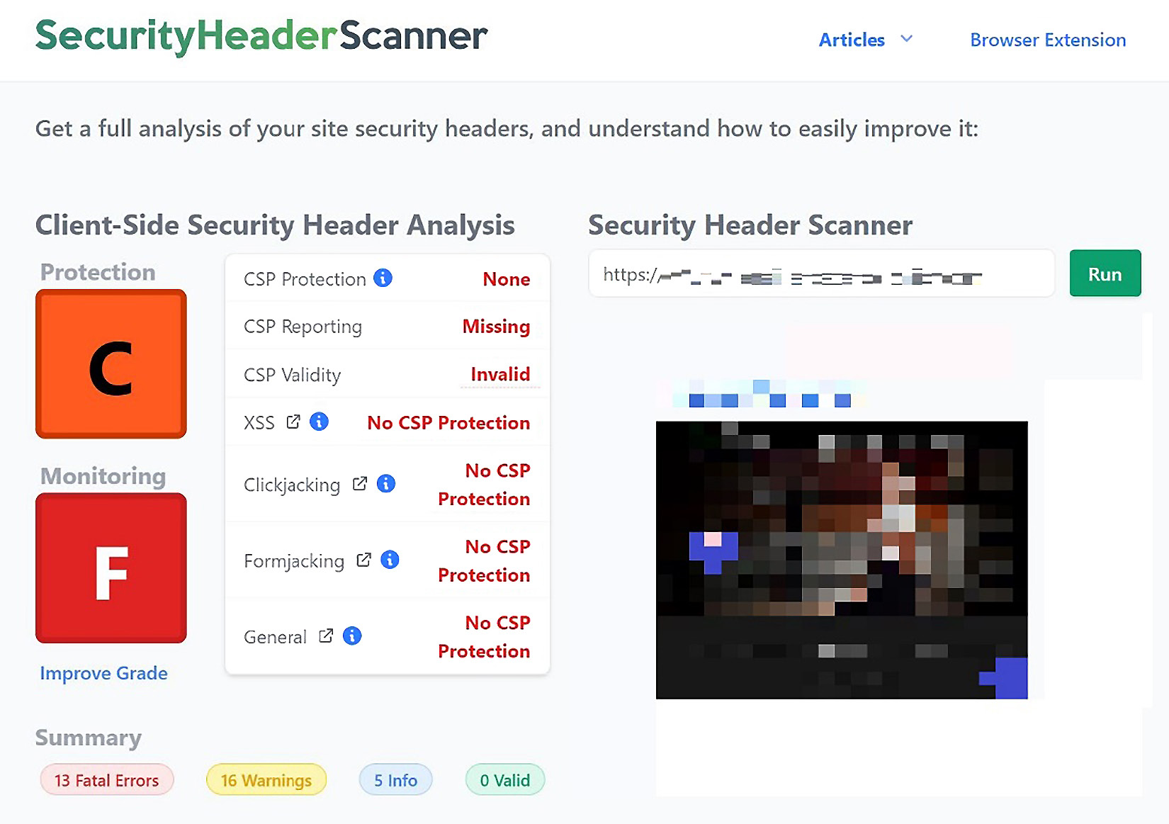 Figure 1.7 – The result from SecurityHeaderScanner.com after scanning my client
