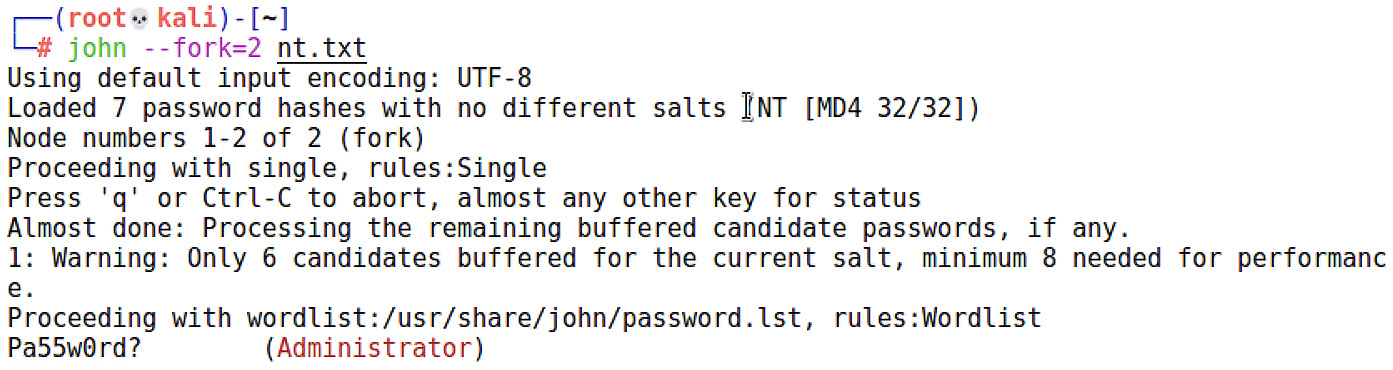 Figure 16.23 – John successfully recovering a password
