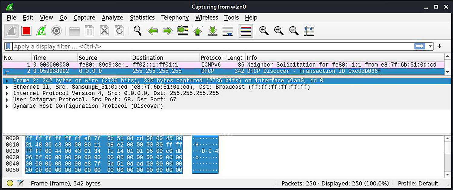 Figure 2.6 – Capturing traffic on a switched network with Wireshark
