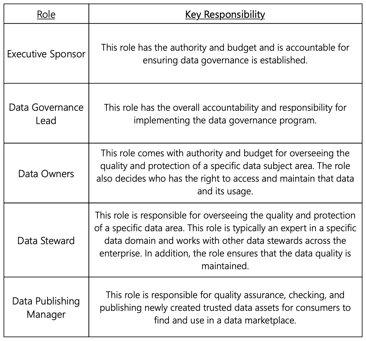 Figure 6.2 – Key roles for data governance
