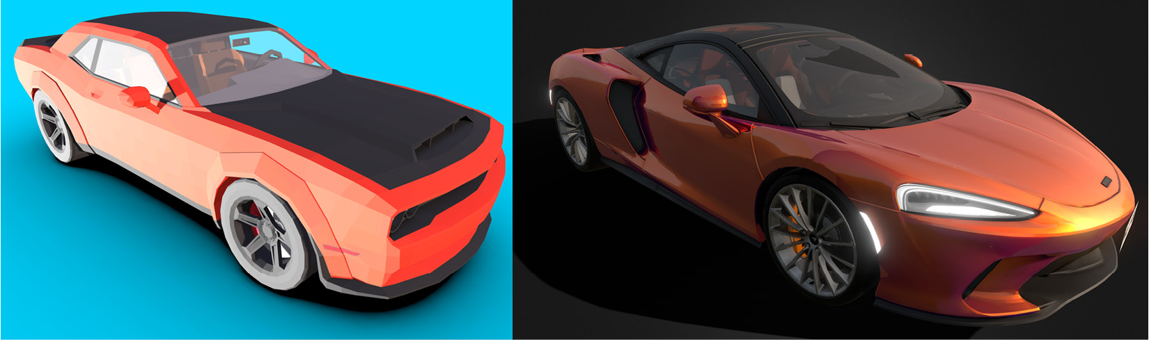 Figure 1.2 – An example of a low-poly versus high-poly model
