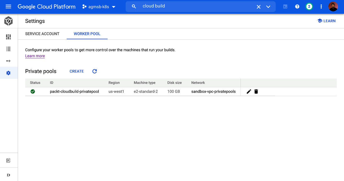 Figure 2.9 – Viewing the previously created private pool in the Cloud console
