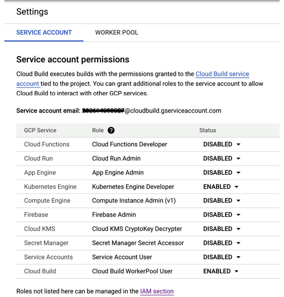 Figure 3.5 – Sample settings: service account
