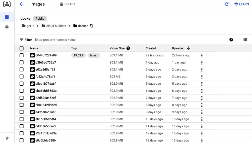 Figure 4.2 – Google-published container images for gcr.io/cloud-builders/docker
