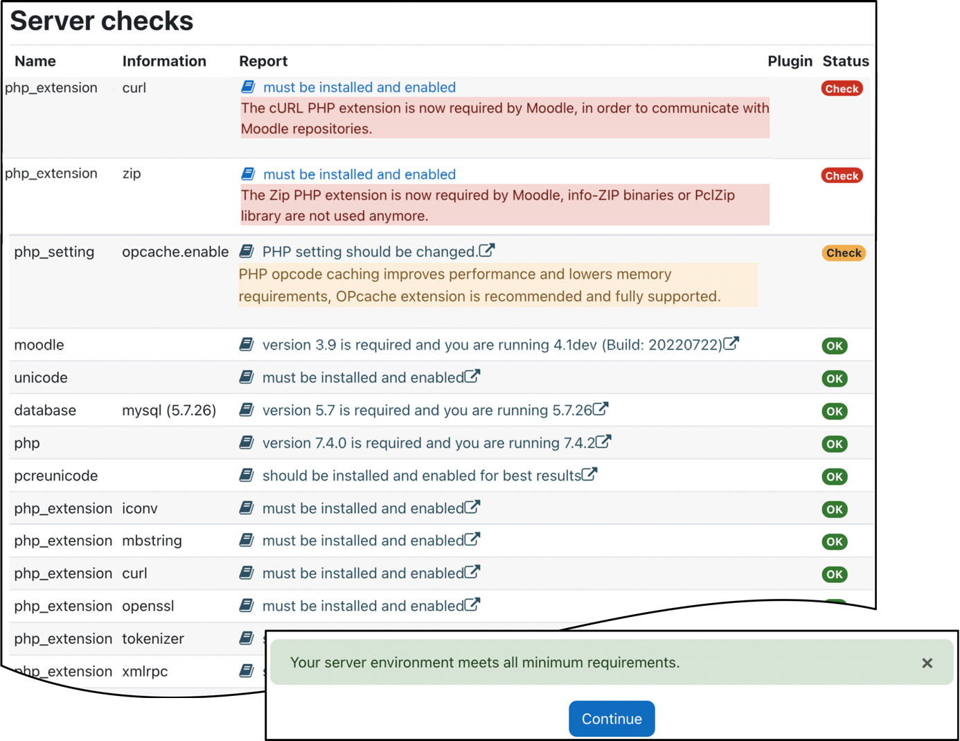 Figure 1.11 – Moodle installation – Server checks
