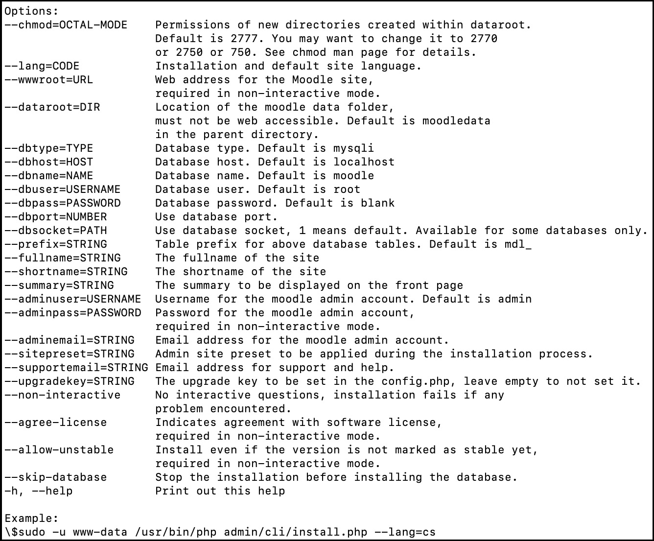 Figure 1.15 – Moodle installation via the CLI
