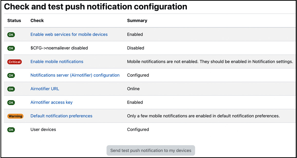 Figure 11.13 – Mobile messaging check and test push notification
