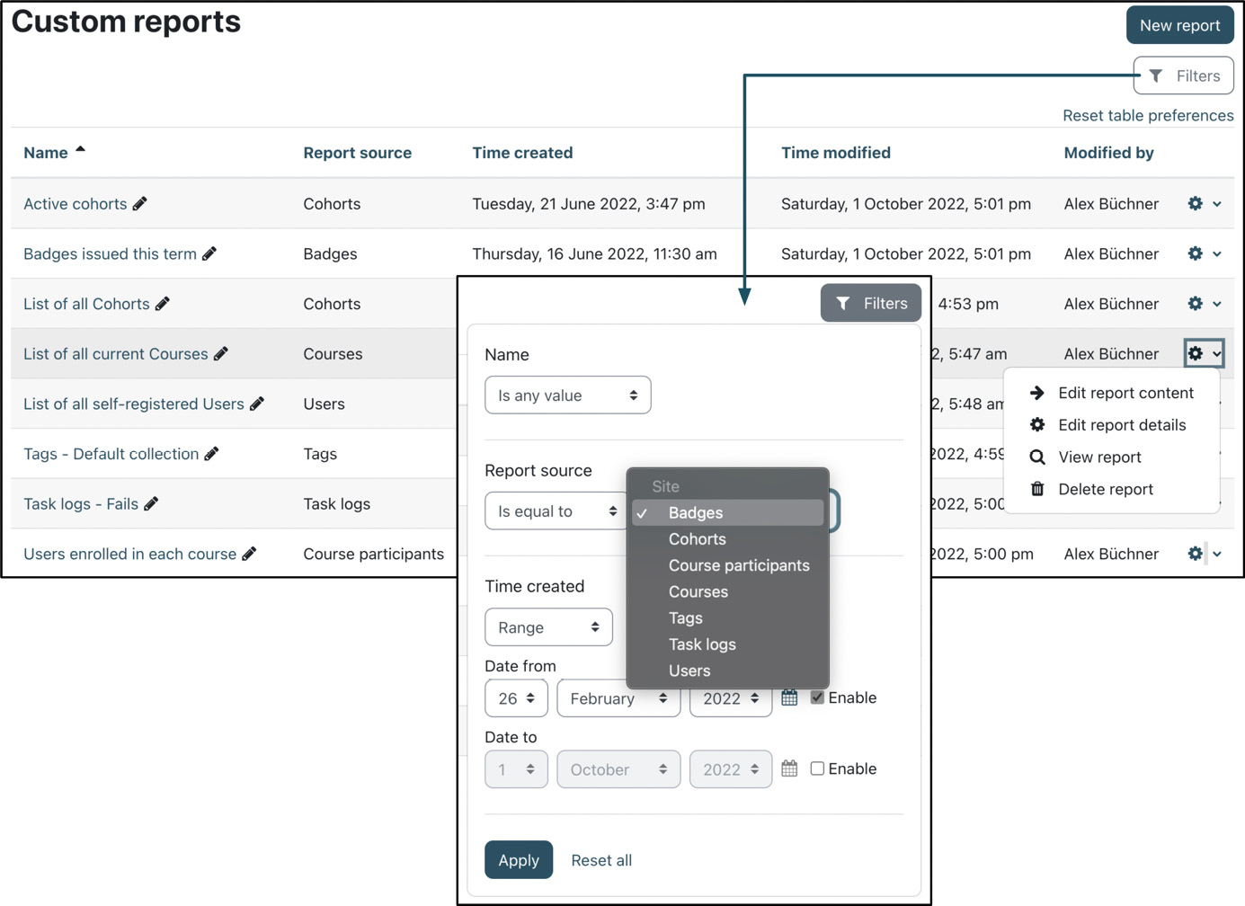 Figure 12.3 – Custom reports and filters
