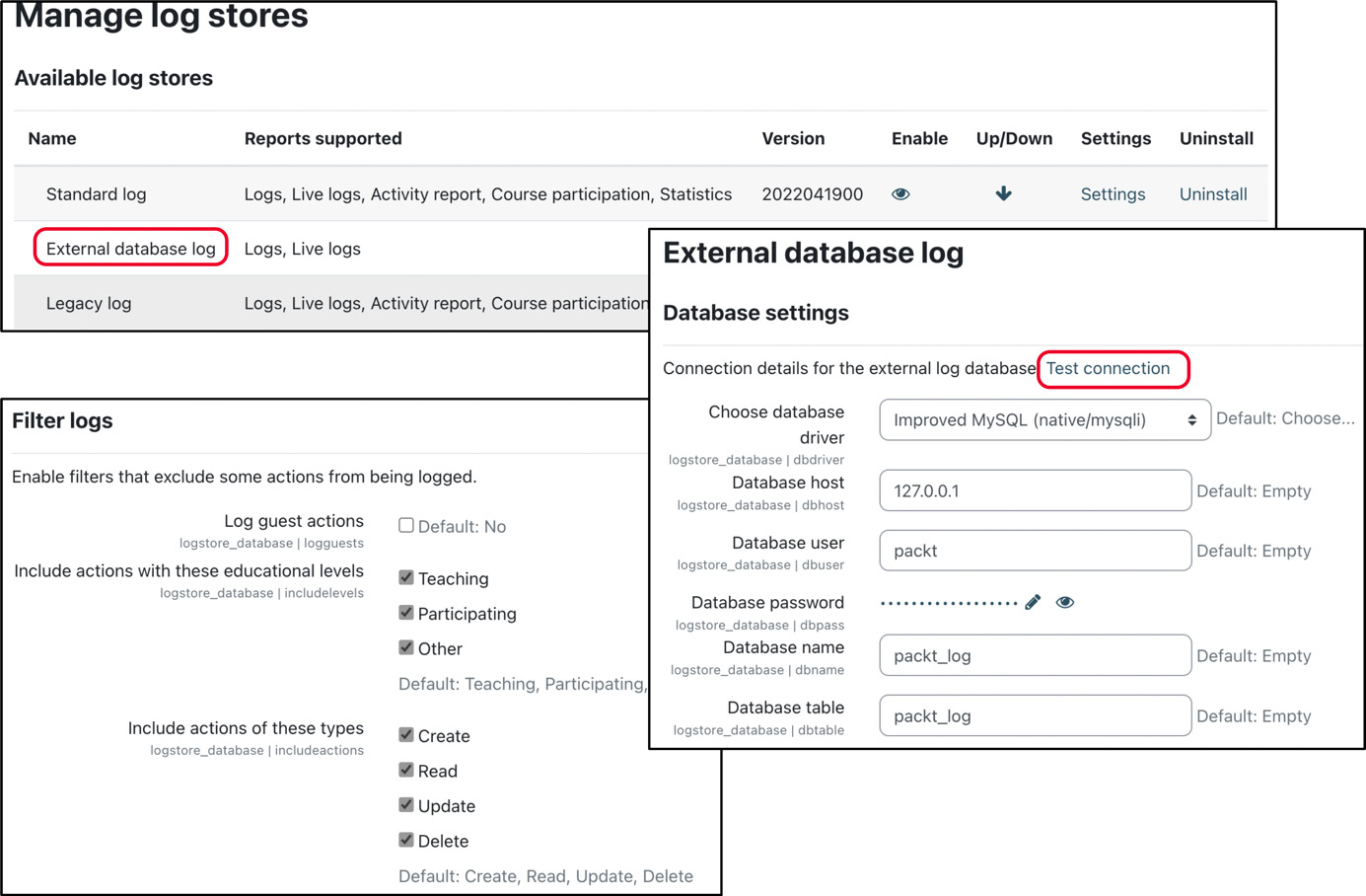 Figure 12.18 – Configuring the external database log store
