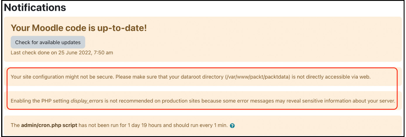 Figure 13.2 – Moodle notifications
