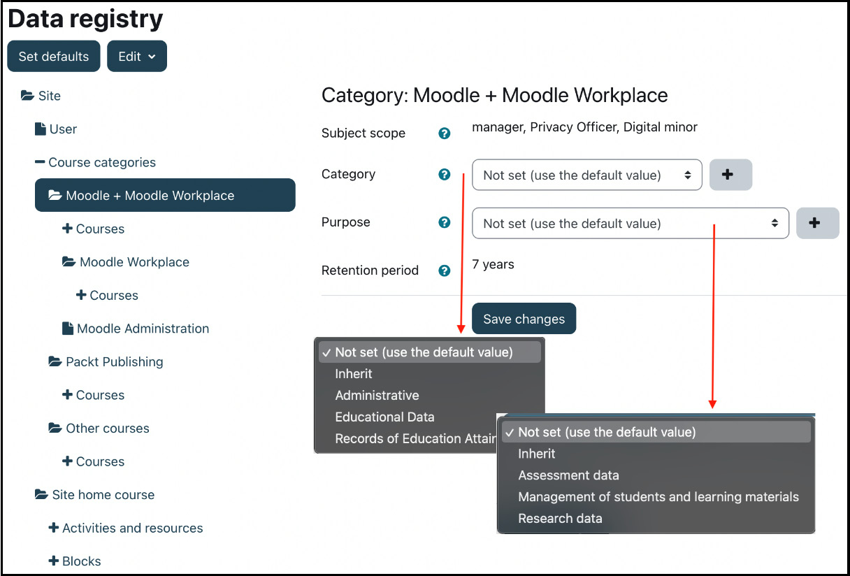 Figure 14.18 – Assigning categories and purposes to contexts
