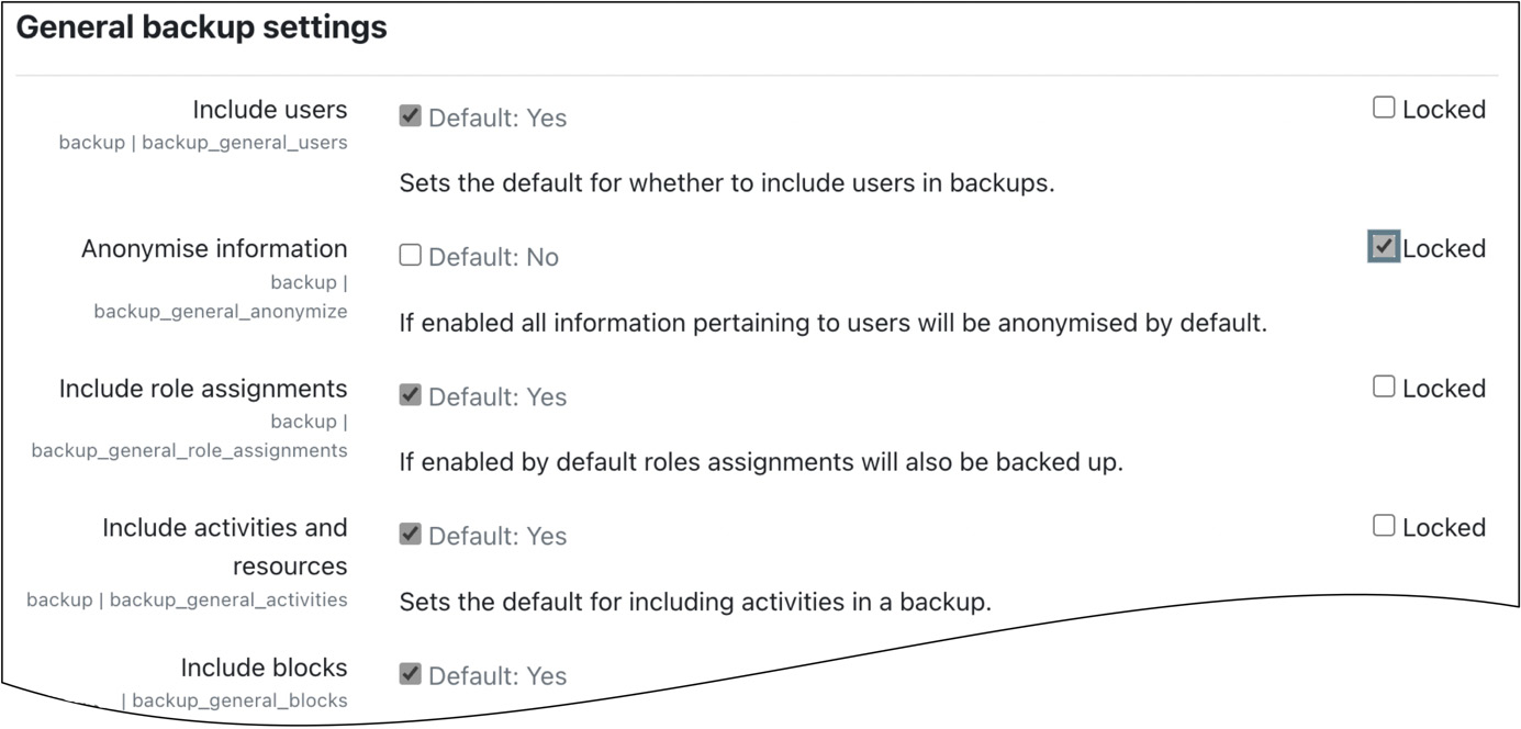 Figure 16.4 – Course backup default settings
