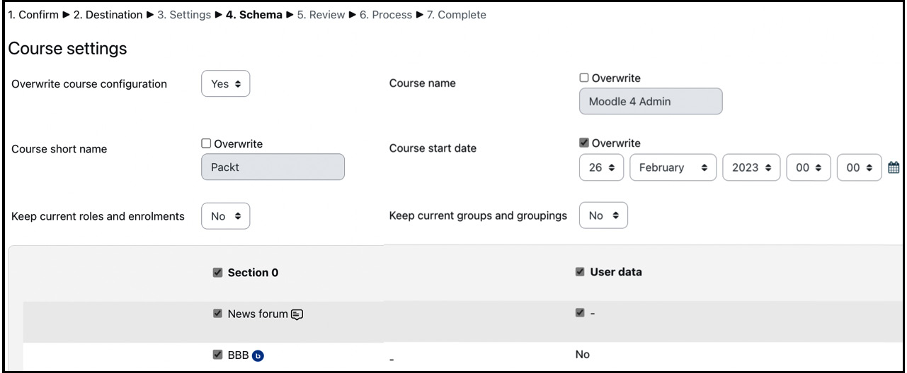 Figure 16.11 – Course restore – Schema