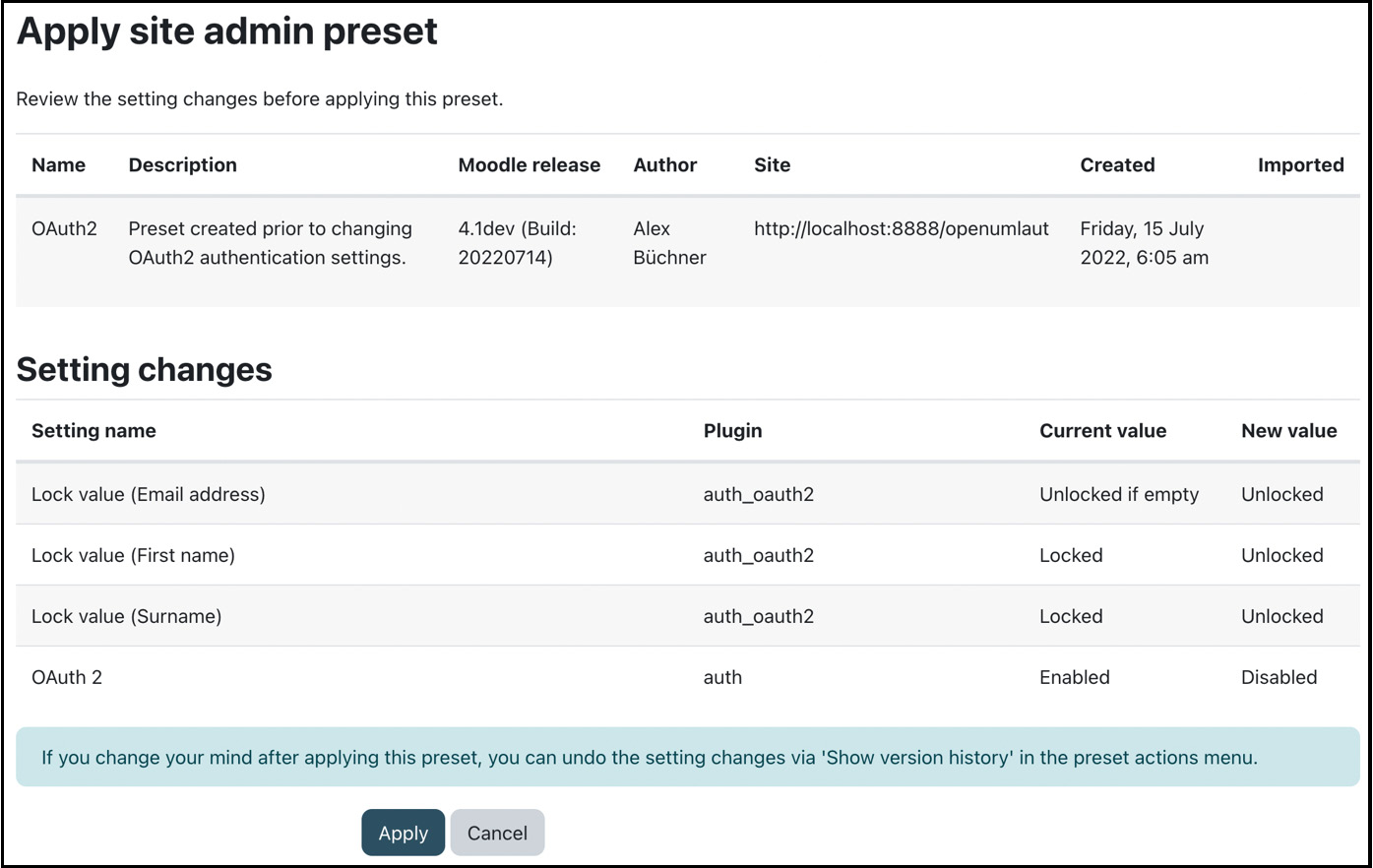 Figure 17.6 – Applying a site admin preset
